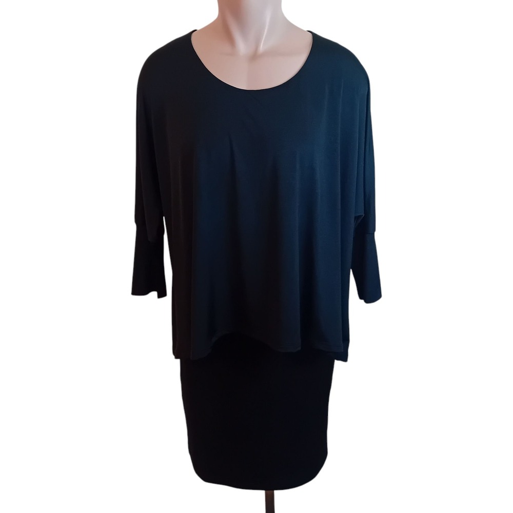 Isle by Melis Kozan Layered Dress Dolman Long Sleeve Little Black‎ Dress LBD S